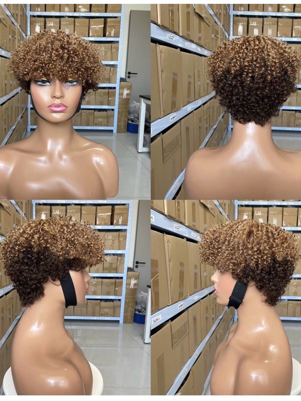 Curly Short Afro Wig - Light Brown Blend